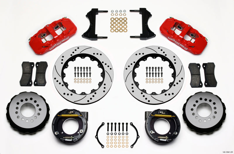 Wilwood AERO4 Rear P-Brake Kit 14.00in Drilled Red Chevy C-10 2.42 Offset 5-lug - 140-10941-DR