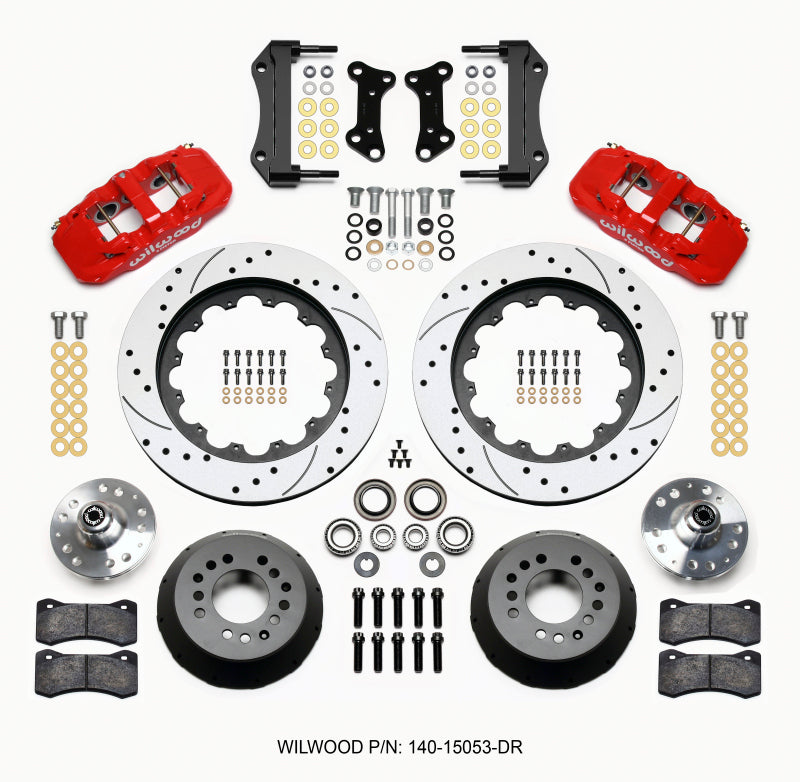 Wilwood AERO6 Front Hub Kit 15.00 Drilled Red 67-69 Camaro 64-72 Nova Chevelle - 140-15053-DR