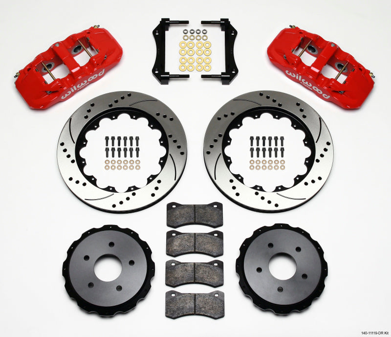 Wilwood AERO4 Rear Kit 14.00in Drilled Red 97-04 Corvette C5/Z06 05-13 C6 - 140-11119-DR