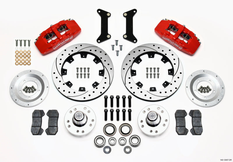 Wilwood Dynapro 6 Front Hub Kit 12.19in Drilled Red 79-87 GM G Body - 140-12837-DR