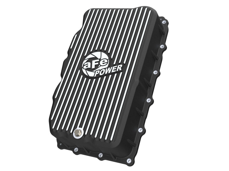 aFe 20-26 GM Trucks L6 3.0L Transmission Pan - Black w/ Machined Fins - 46-71420B