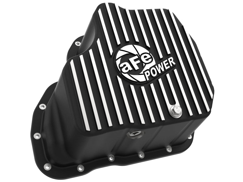 aFe 011-16 GM Diesel Trucks V8-6.6L LML Engine Oil Pan Black POWER Pro Series w/ Machined Fins - 46-71080B