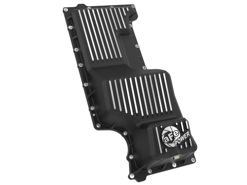 aFe 20-25 GM Trucks L6 3.0L Engine Oil Pan - Black w/ Machined Fins - 46-71440B