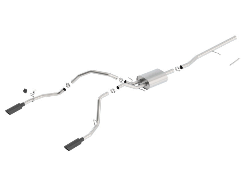 Borla 14 Sierra 1500 C/B S-Type Exhaust/2.75in Into Dual 2.25in Out 4in Split Rear Exit-Black Chrome - 140536BC