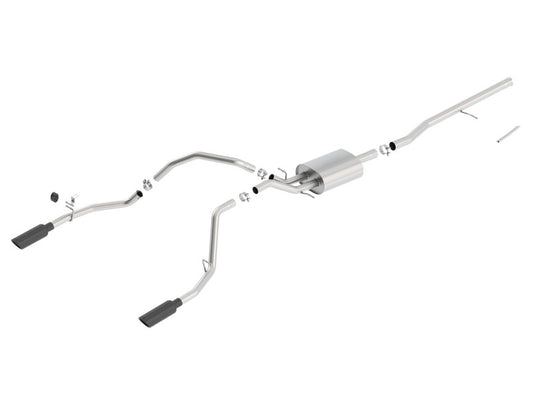Borla 14 Sierra 1500 C/B S-Type Exhaust/2.75in Into Dual 2.25in Out 4in Split Rear Exit-Black Chrome - 140536BC