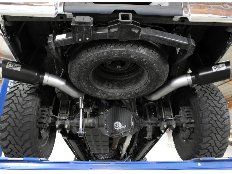 aFe Large Bore-HD 4in 409 Stainless Steel DPF-Back Exhaust w/Black Tip 15-16 Ford Diesel V8 Trucks - 49-43122-B