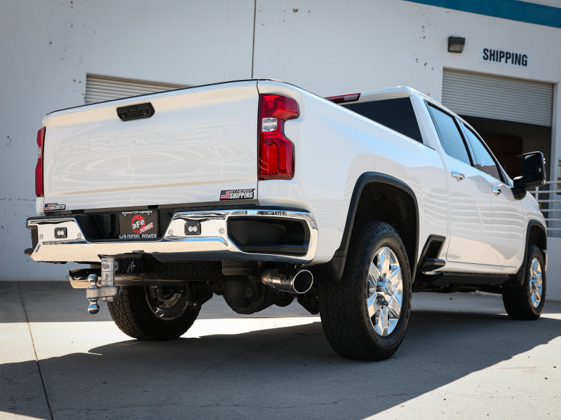 aFe Large Bore-HD 4in 409SS DPF-Back Exhaust System w/Polished Tips 20 GM Diesel Trucks V8-6.6L - 49-44126-P