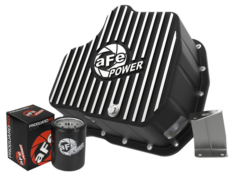aFe 011-16 GM Diesel Trucks V8-6.6L LML Engine Oil Pan Black POWER Pro Series w/ Machined Fins - 46-71080B