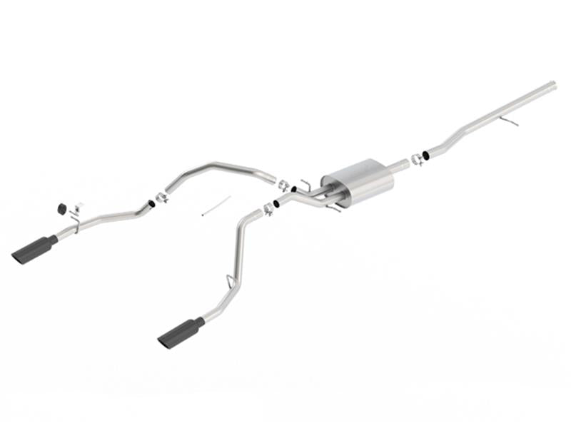 Borla 14 Silv/Sierra 1500 C/B Touring Exh/2.75in in Muffler 2.25inout 4inTIp SS Rear Exit-Blk Chrome - 140535BC
