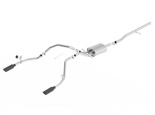Borla 14 Silv/Sierra 1500 C/B Touring Exh/2.75in in Muffler 2.25inout 4inTIp SS Rear Exit-Blk Chrome - 140535BC
