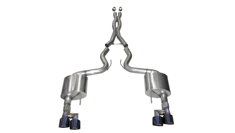 Corsa 18-23 Ford Mustang 5.0L V8 3in Sport Cat-Back Dual Rear Exit w/ 4in Black PVD Pro-Series Tips - 21042BLK