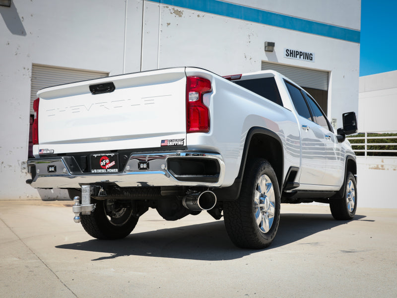 aFe Large Bore-HD 5 IN 409 SS DPF-Back Exhaust System w/Polished Tip 20-23 GM Truck V8-6.6L - 49-44125-P