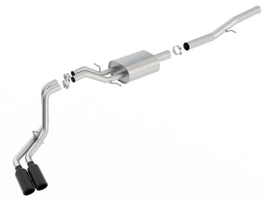 Borla 14 Silv/Sierra 1500 EC Std/CC Short 143.5in WB S-Type Black Tip Dual Rolled Side Exit CB Exht - 140576BC