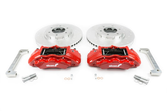 Alcon 2019+ Ford Ranger/2020+ Bronco 2.3L 350x34mm Rotors 6-Piston Calipers Front Brake Kit - Red - ALABKF1551K61