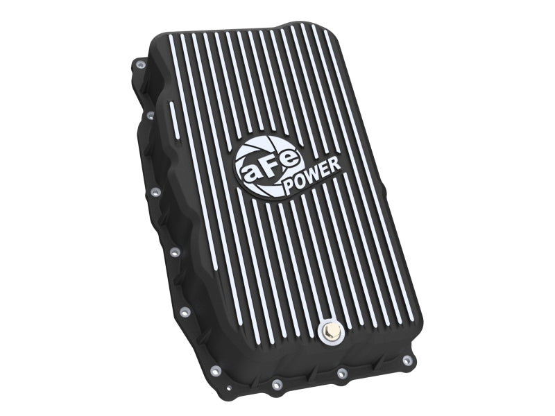 aFe 20-26 GM Trucks L6 3.0L Transmission Pan - Black w/ Machined Fins - 46-71420B
