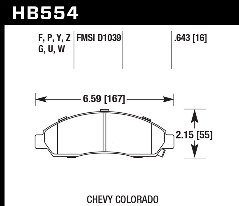 Hawk 04-08 Chevrolet Colorado LS/LT/WT DTC-70 Race Front Brake Pads - HB554U.643
