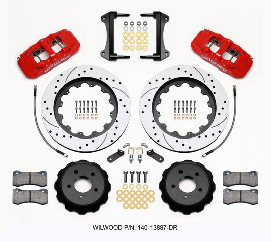 Wilwood AERO6 Front Hat Kit 15.00 Drilled Red 2015-Up Mustang w/Lines - 140-13887-DR