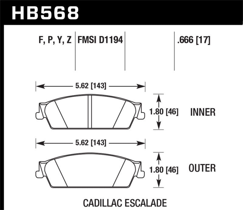 Hawk Chev Avalanche/Silverado/Suburban/Tahoe / GMC Sierra/Yukon HPS Rear Street Brake Pads - HB568F.666