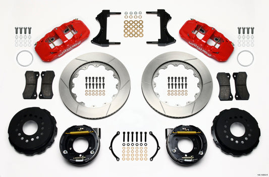 Wilwood AERO4 Rear P-Brake Kit 14.00in Red 2005-2014 Mustang - 140-10950-R