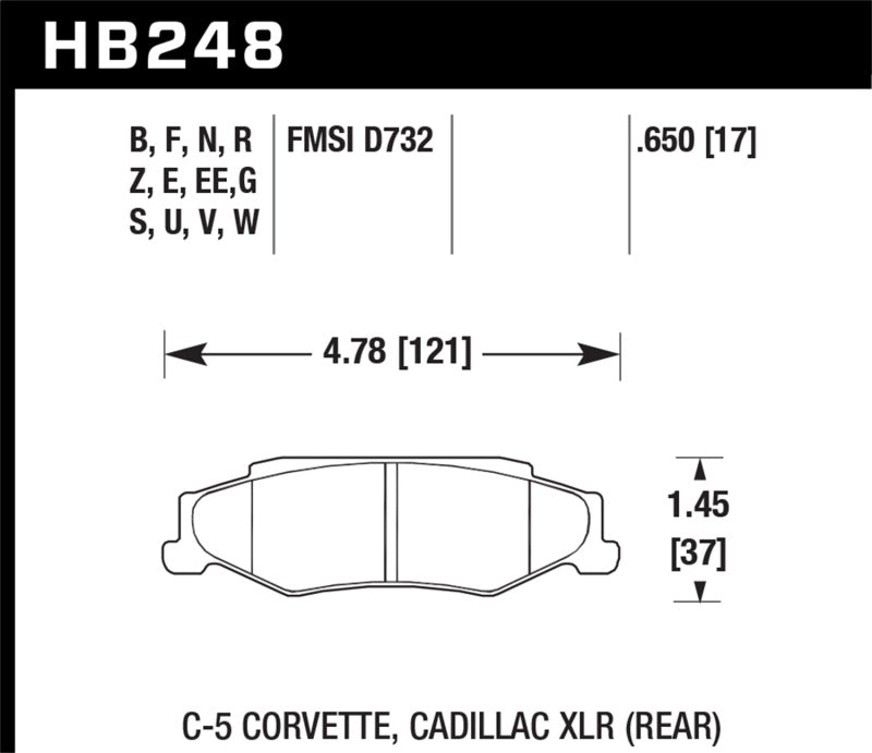 Hawk 97-06 Corvette (incl C5 Z06) Performance Ceramic Street Rear Brake Pads - HB248Z.650