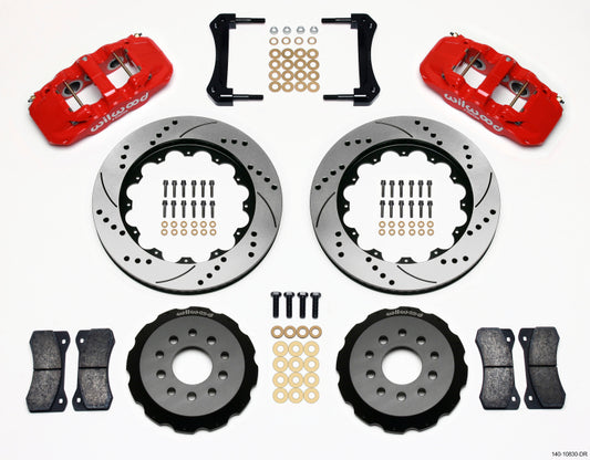 Wilwood AERO6 Front Hat Kit 14.00 Drilled Red 2005-2014 Mustang - 140-10830-DR