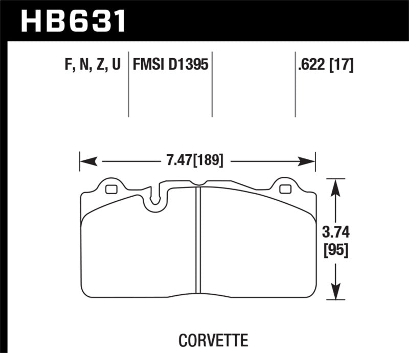 Hawk 09-11 Corvette Z06/ZR-1 (w/Carbon Ceramic Brake Package and Iron rotors) HP+ Autocross Front Br - HB631N.622