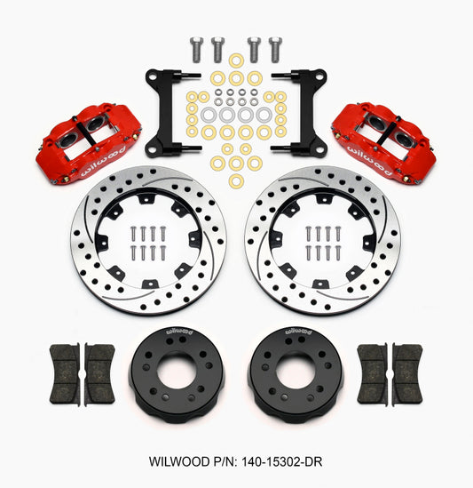 Wilwood Narrow Superlite 4R Front Kit 12.19in Drilled Red 63-87 C10 w/ Wilwood Pro Spindles - 140-15302-DR
