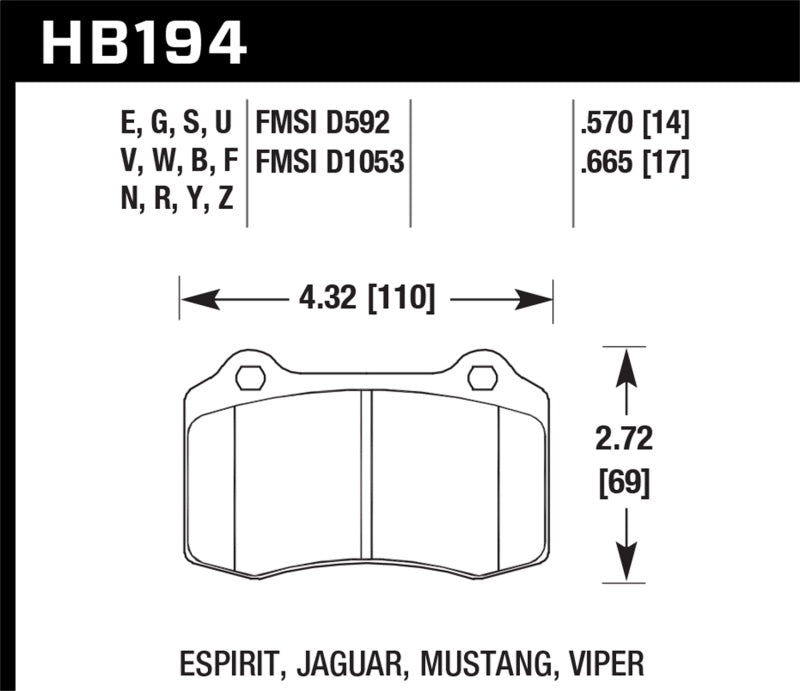 Hawk 2010+ Camaro SS HT-14 Race Rear Brake Pads - HB194V.570