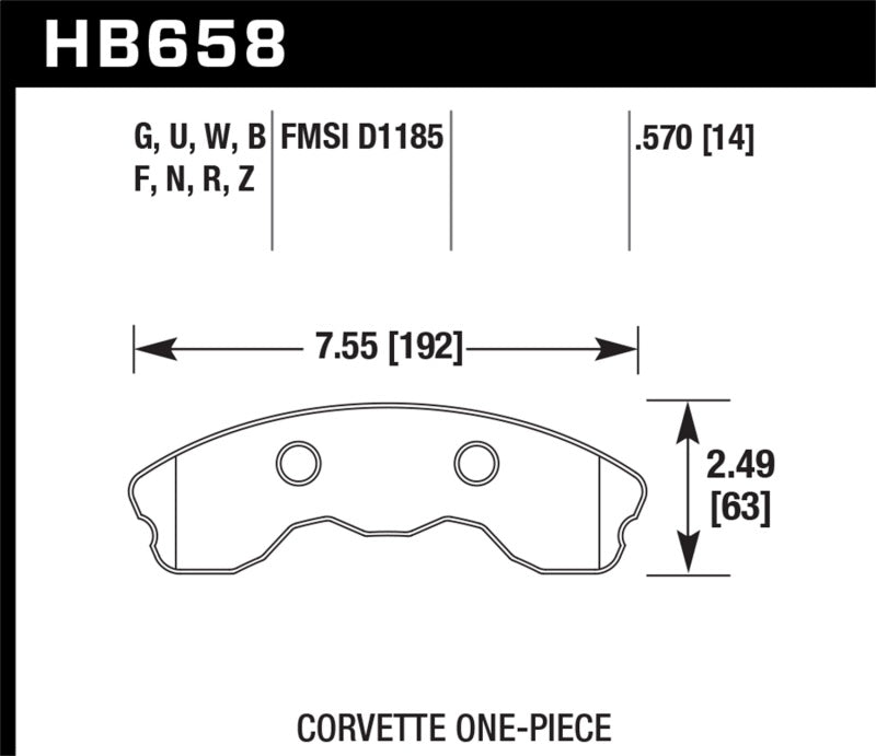 Hawk DTC-80 10-11 Chevy Corvette Grand Sport / 06-08 Corvette Z06 (1 piece) Front Race Brake Pads - HB658Q.570
