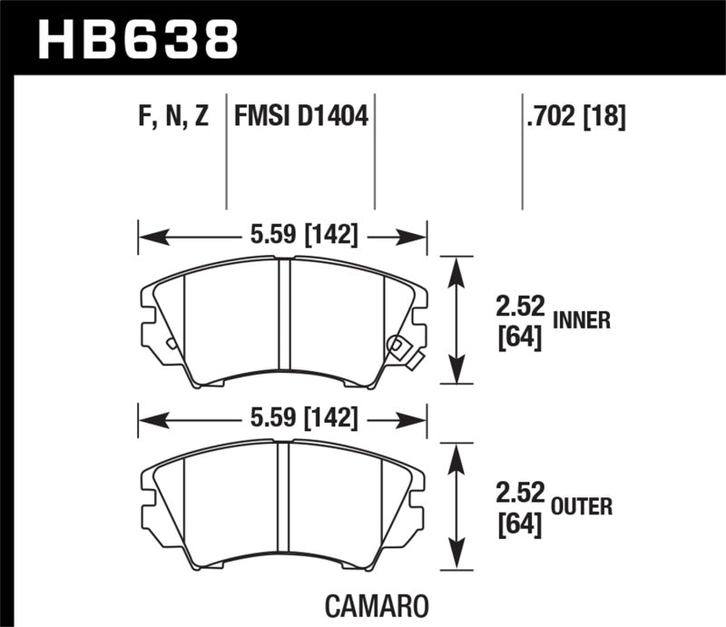 Hawk Camaro V6 Performace Ceramic Street Front Brake Pads - HB638Z.702