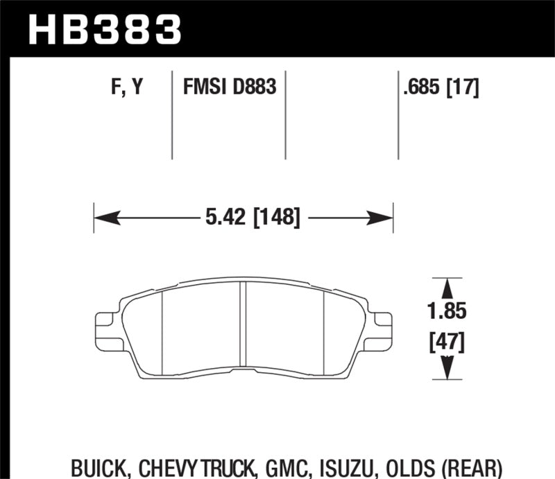 Hawk Buick / Chevy Truck / GMC / Isuzu / Olds / LTS Street Rear Brake Pads - HB383Y.685