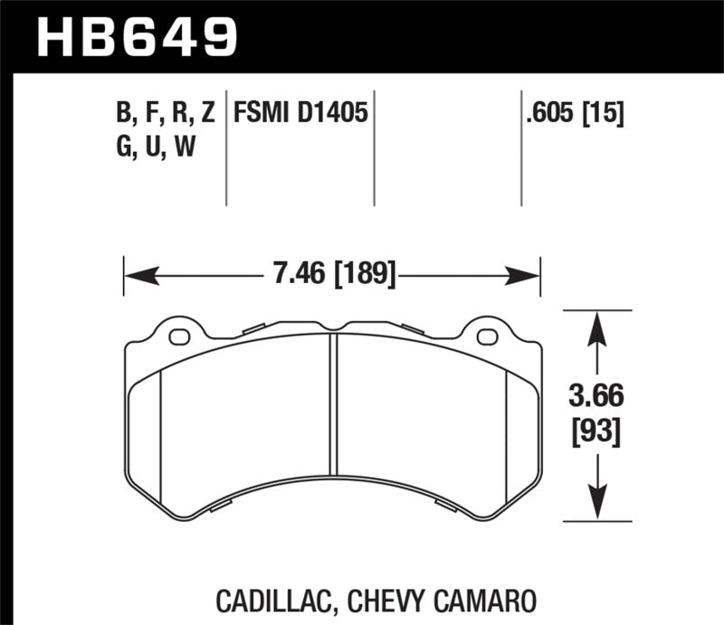 Hawk 08-12 Cadillac CTS-V / 12 Jeep Grand Cherokee (WK2) SRT8 DTC-60 Front Race Brake Pads - HB649G.605
