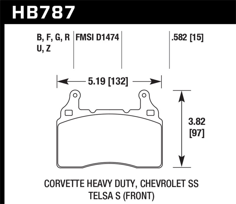 Hawk 15-17 Chevy Corvette Z06 Performance Ceramic Street Front Brake Pads - HB787Z.582