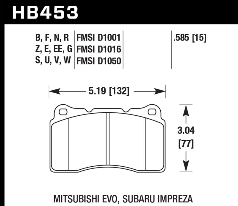 Hawk 03-06 Evo / 04-09 STi / 09-10 Genesis Coupe (Track Only) / 2010 Camaro SS Blue Race Front Brake - HB453E.585