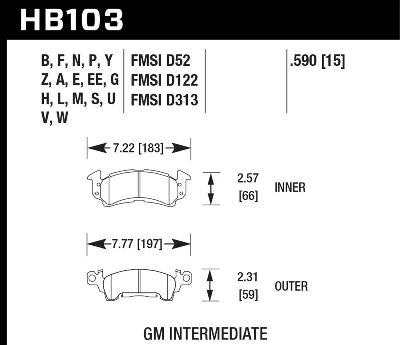 Hawk 76-77 Chevrolet Camaro LT / GM Truck Street Front Brake Pads - HB103P.590