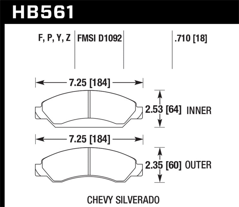 Hawk Avalanche/Silverado/Suburban/Tahoe / GMC Sierra Yukon HPS Front Street Brake Pads - HB561F.710
