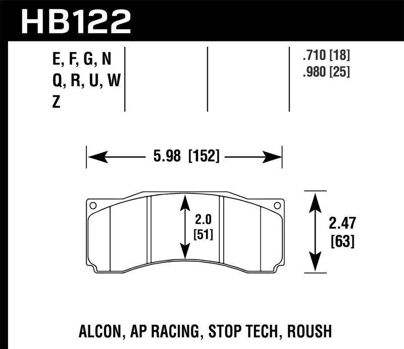 Hawk Stoptech ST-60 Caliper DTC-60 Race Brake Pads - HB122G.710