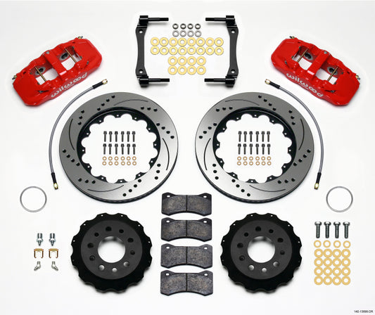 Wilwood AERO4 Rear Kit 14.25in Drilled Red 2014-Up Corvette C7 w/Lines - 140-13698-DR
