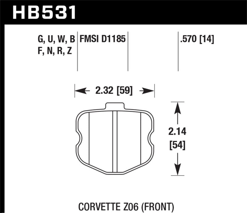 Hawk 06-10 Chevy Corvette (OEM Pad Design) Front Ceramic Sreet Brake Pads - HB531Z.570