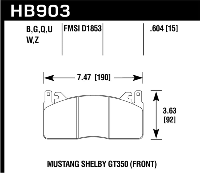 Hawk 15-017 Ford Mustang Shelby GT350/GT350R HP+ Front Brake Pads - HB903N.604